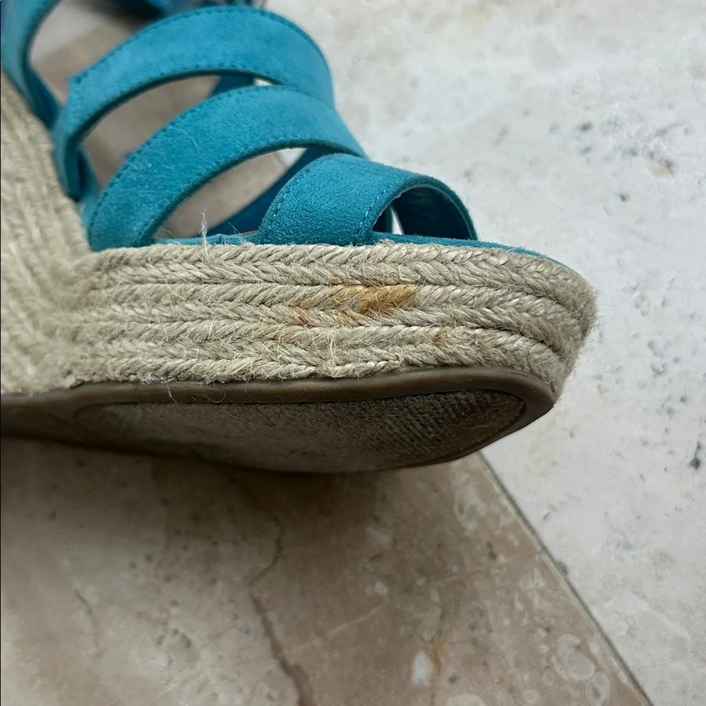 Mossimo Turquoise Suede-like Wedge Sandals with Jute Heels - Picture 8 of 8